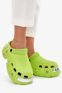 Klapki Damskie Na Masywnej Platformie Limonkowe Korina