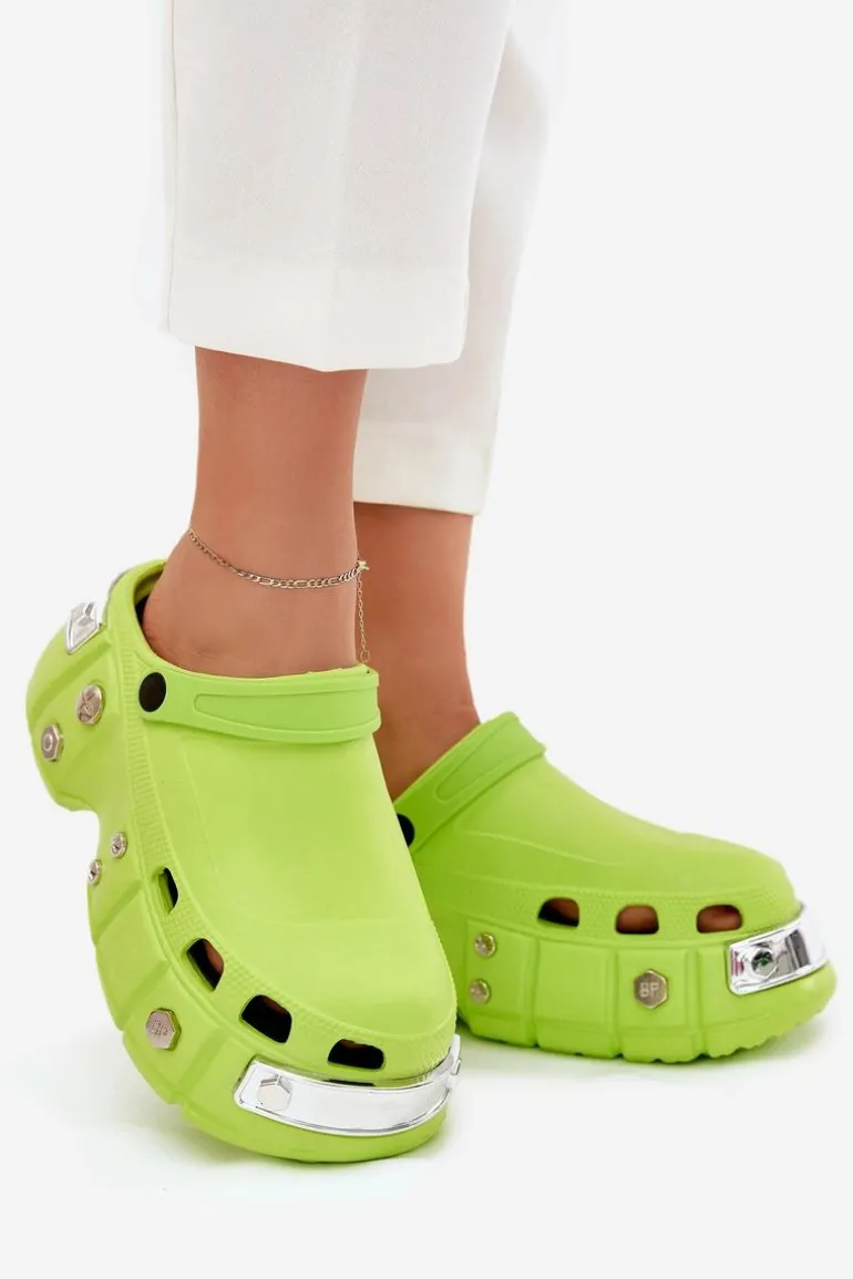 Klapki Damskie Na Masywnej Platformie Limonkowe Korina