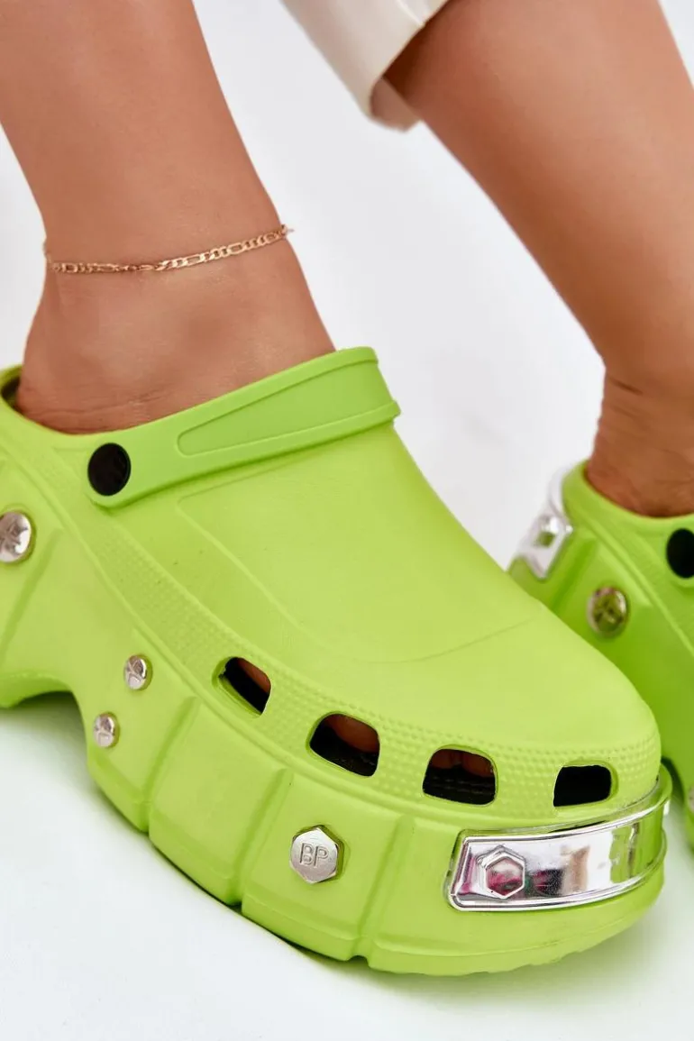 Klapki Damskie Na Masywnej Platformie Limonkowe Korina