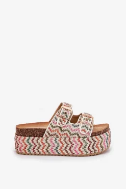 Klapki Damskie Na Masywnej Platformie Z Plecionką I Klamrami Multikolor Eradriana