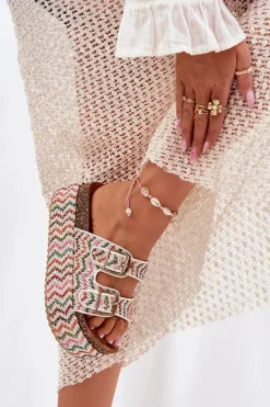 Klapki Damskie Na Masywnej Platformie Z Plecionką I Klamrami Multikolor Eradriana