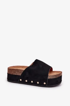 Klapki Damskie Na Masywnej Platformie Eko Zamszowe Czarne Vinnibe
