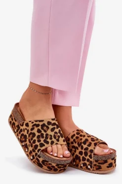 Klapki Damskie Na Masywnej Platformie Eko Zamszowe Panterka Brązowe Vinnibe