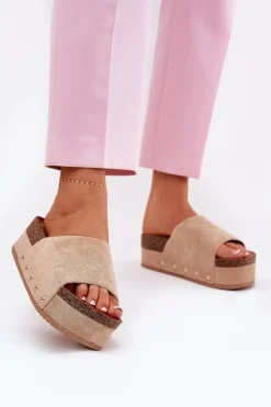 Klapki Damskie Na Masywnej Platformie Eko Zamszowe Khaki Vinnibe