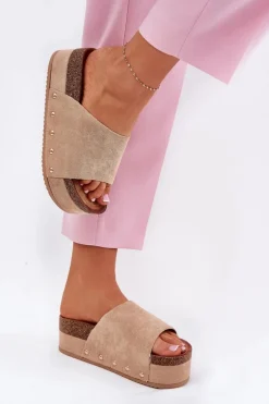 Klapki Damskie Na Masywnej Platformie Eko Zamszowe Khaki Vinnibe