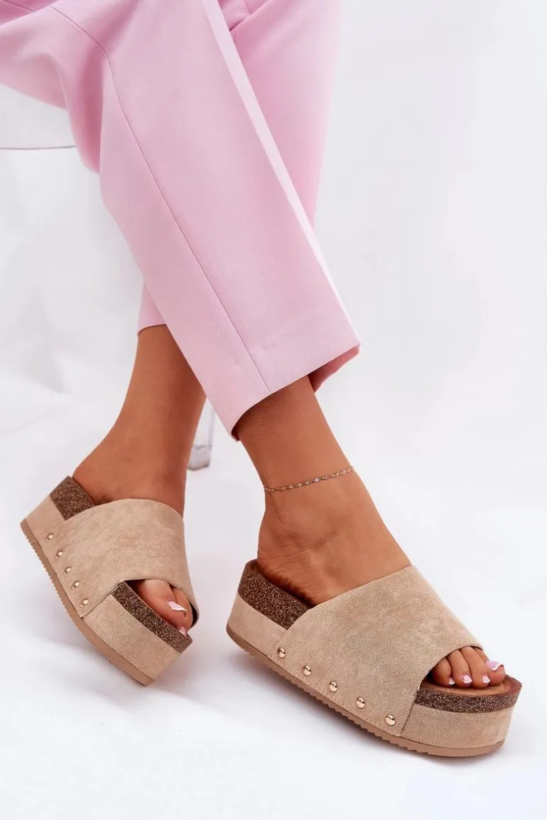 Klapki Damskie Na Masywnej Platformie Eko Zamszowe Khaki Vinnibe