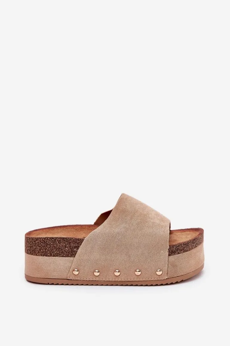 Klapki Damskie Na Masywnej Platformie Eko Zamszowe Khaki Vinnibe