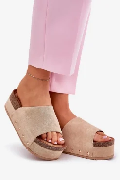 Klapki Damskie Na Masywnej Platformie Eko Zamszowe Khaki Vinnibe