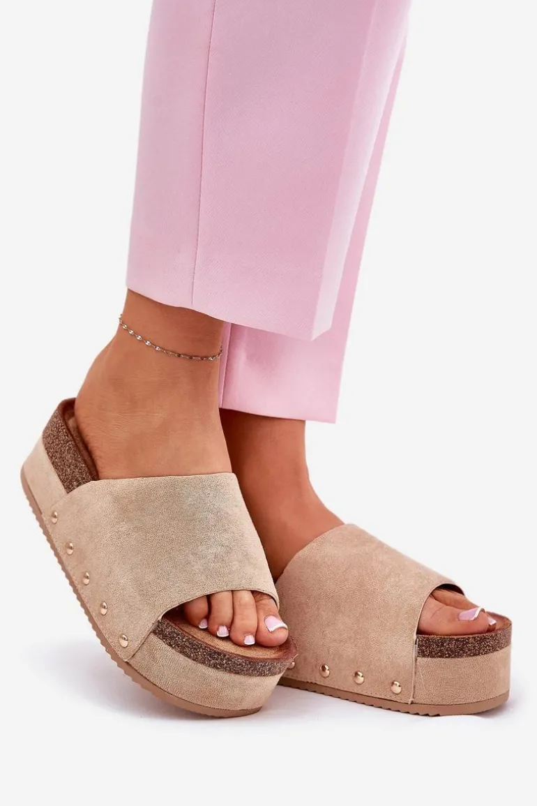 Klapki Damskie Na Masywnej Platformie Eko Zamszowe Khaki Vinnibe