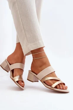 Klapki Damskie Na Niskim Obcasie Beżowe Rosila