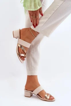 Klapki Damskie Na Niskim Obcasie Beżowe Rosila