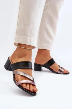 Klapki Damskie Na Niskim Obcasie Czarne Rosila