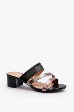 Klapki Damskie Na Niskim Obcasie Czarne Rosila