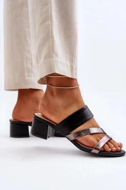 Klapki Damskie Na Niskim Obcasie Czarne Rosila