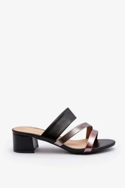 Klapki Damskie Na Niskim Obcasie Czarne Rosila