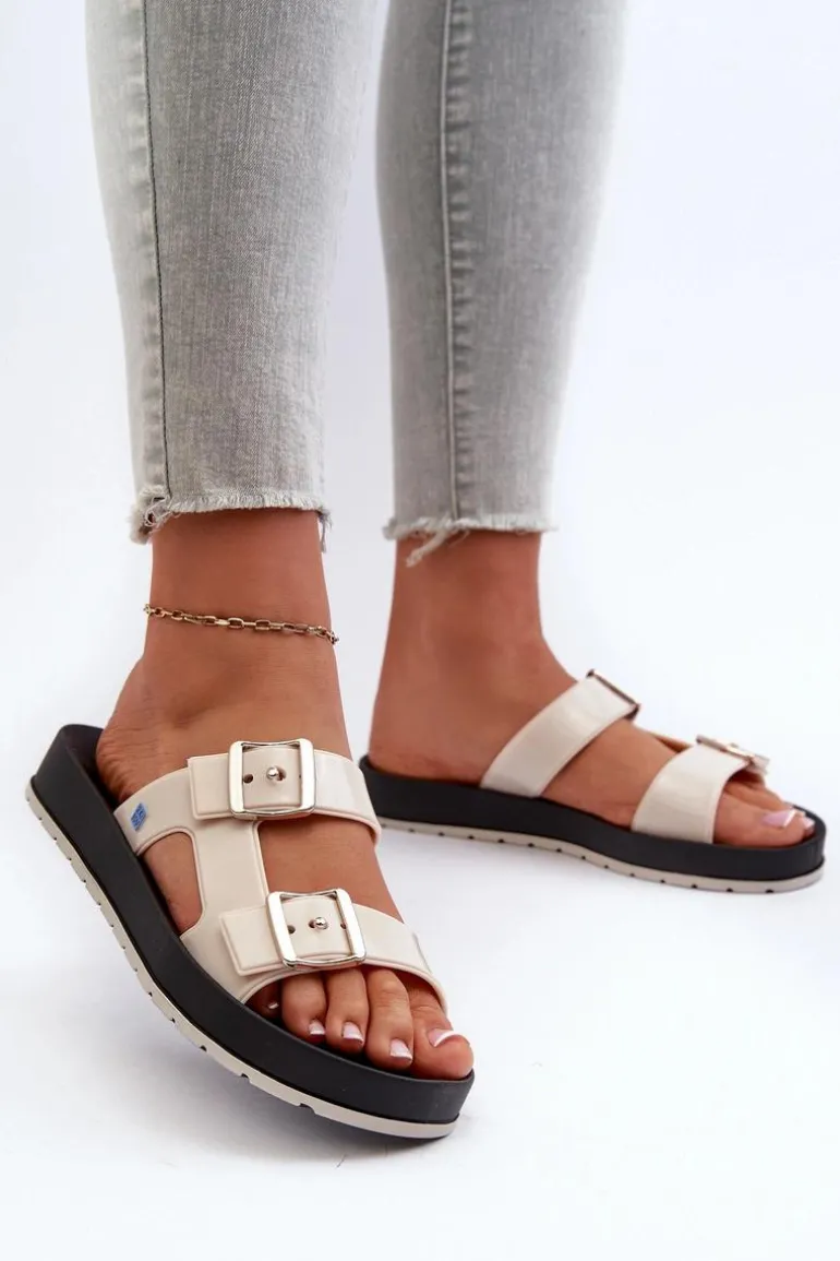 Klapki Damskie Na Płaskiej Podeszwie ZAXY LL285072 Jasnobeżowe