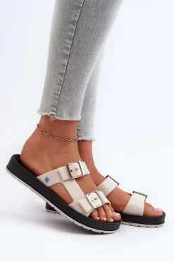 Klapki Damskie Na Płaskiej Podeszwie ZAXY LL285072 Jasnobeżowe