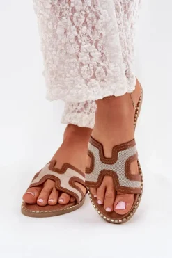 Klapki Damskie Na Płaskim Obcasie Brązowe Vereya