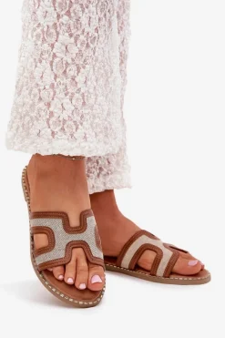 Klapki Damskie Na Płaskim Obcasie Brązowe Vereya