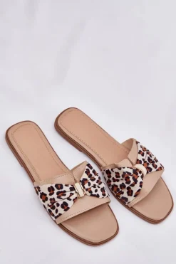 Klapki Damskie Na Płaskim Obcasie Z Kokardą Beżowe Avenza