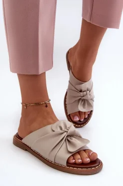 Klapki Damskie Na Płaskim Obcasie Beżowe Nelvira