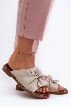 Klapki Damskie Na Płaskim Obcasie Beżowe Nelvira