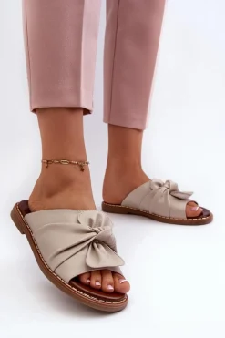 Klapki Damskie Na Płaskim Obcasie Beżowe Nelvira