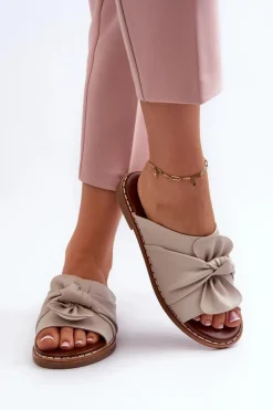 Klapki Damskie Na Płaskim Obcasie Beżowe Nelvira