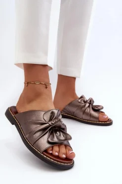 Klapki Damskie Na Płaskim Obcasie Miedziane Nelvira