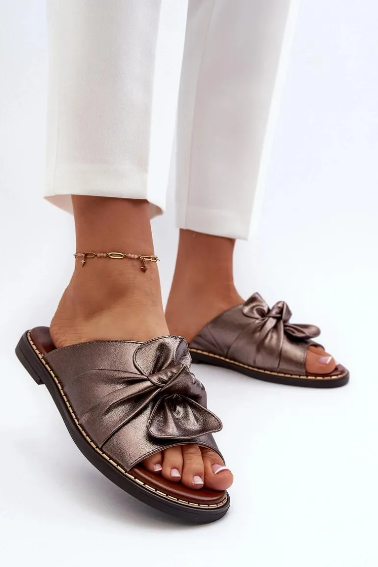 Klapki Damskie Na Płaskim Obcasie Miedziane Nelvira