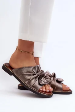 Klapki Damskie Na Płaskim Obcasie Miedziane Nelvira