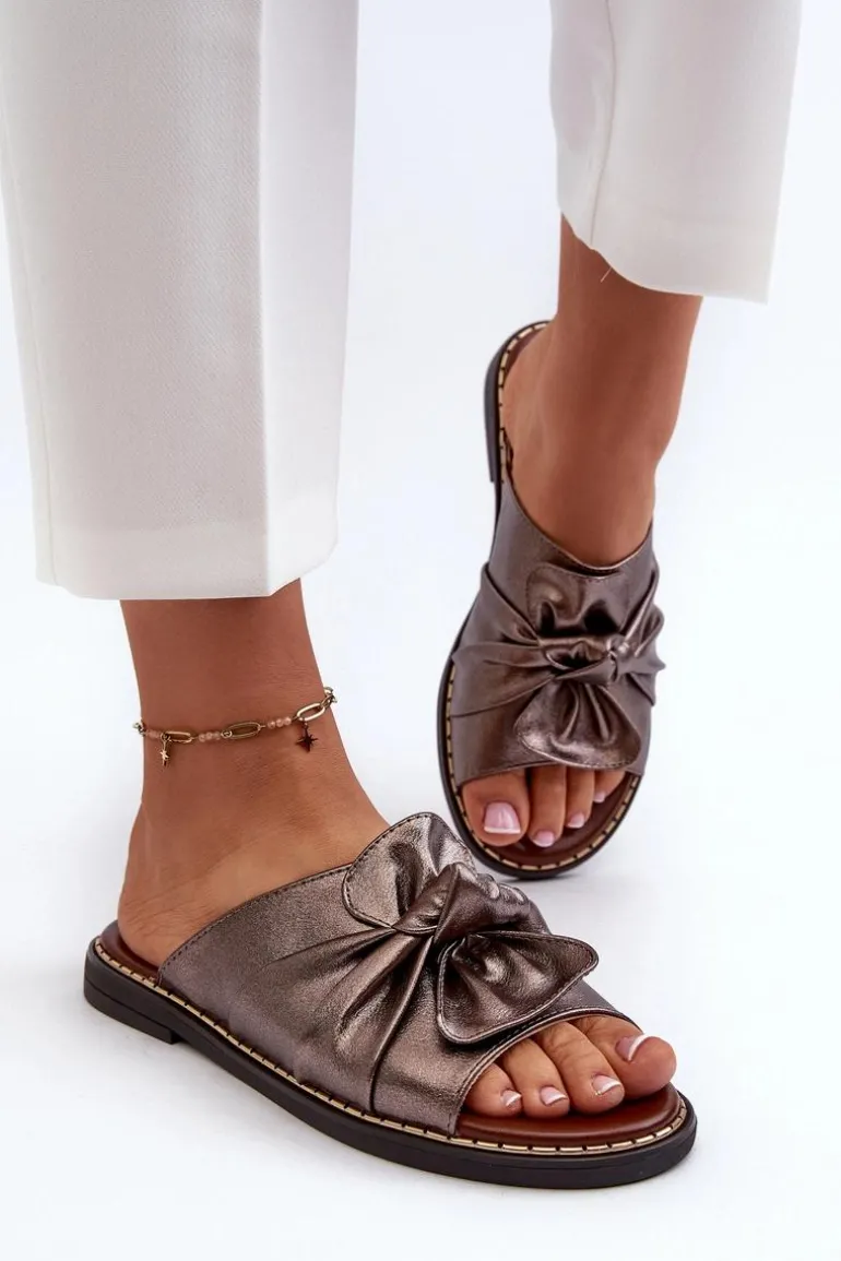 Klapki Damskie Na Płaskim Obcasie Miedziane Nelvira