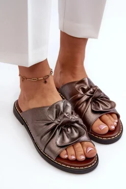 Klapki Damskie Na Płaskim Obcasie Miedziane Nelvira