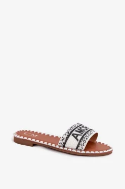 Klapki Damskie Na Płaskim Obcasie Ze Zdobieniem Amore Białe Avelina