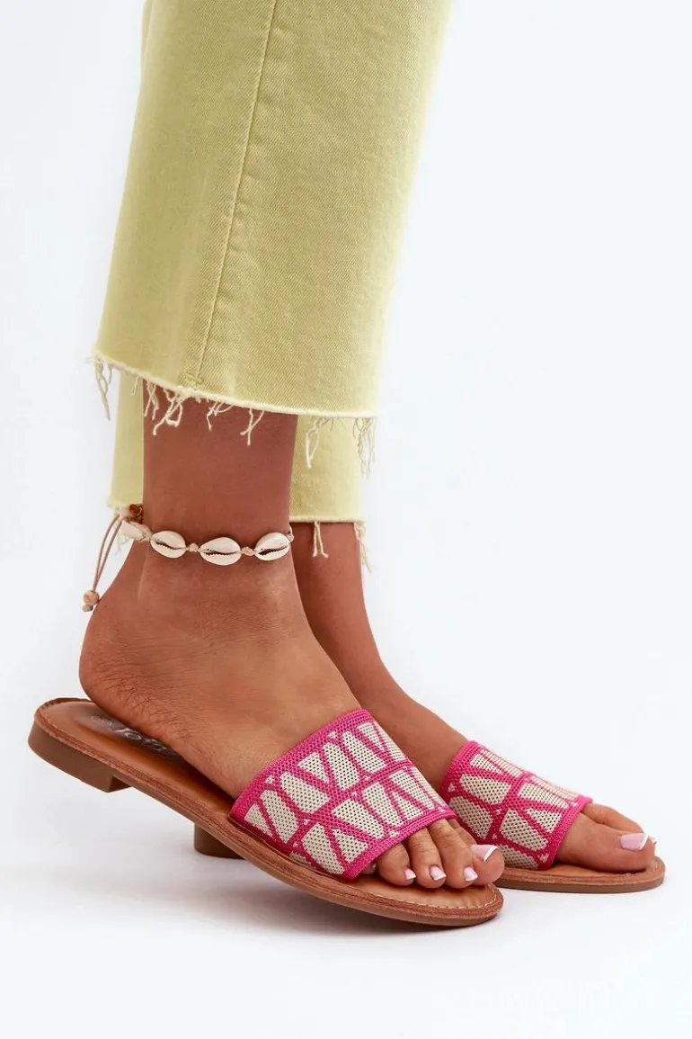 Klapki Damskie Na Płaskim Obcasie Fuksja Traivea