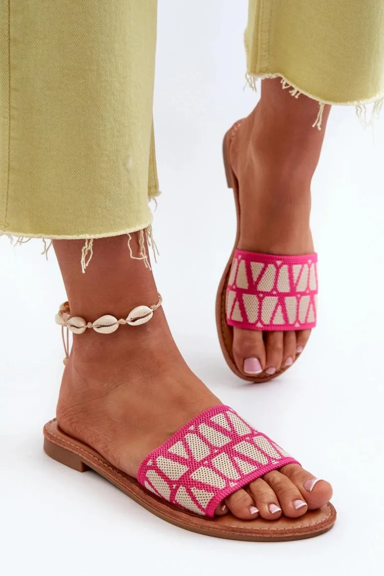 Klapki Damskie Na Płaskim Obcasie Fuksja Traivea