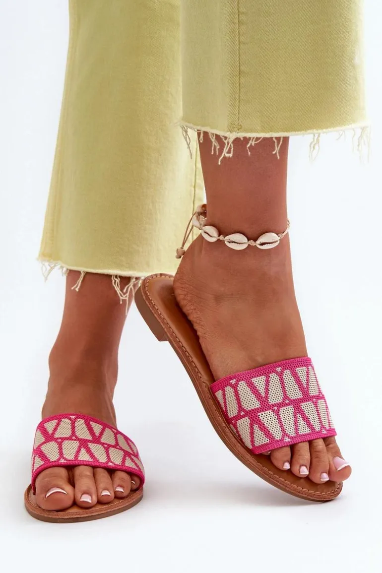 Klapki Damskie Na Płaskim Obcasie Fuksja Traivea