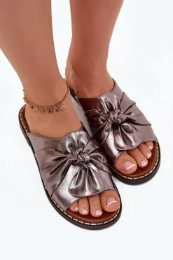 Klapki Damskie Na Płaskim Obcasie Grafitowe Nelvira