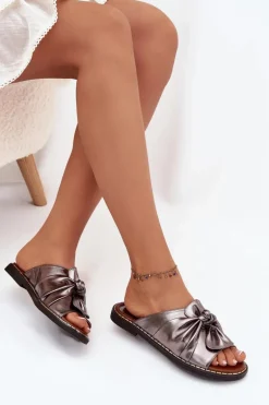 Klapki Damskie Na Płaskim Obcasie Grafitowe Nelvira