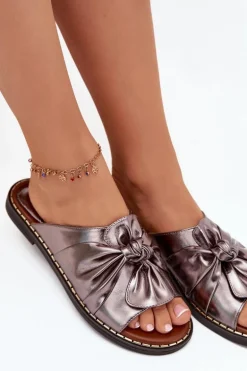 Klapki Damskie Na Płaskim Obcasie Grafitowe Nelvira