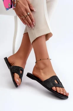 Klapki Damskie Na Płaskim Obcasie Czarne Dimrose