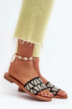 Klapki Damskie Na Płaskim Obcasie Czarne Traivea