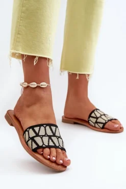 Klapki Damskie Na Płaskim Obcasie Czarne Traivea