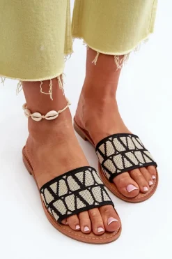 Klapki Damskie Na Płaskim Obcasie Czarne Traivea