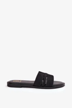 Klapki Damskie Na Płaskim Obcasie Z Wycięciami Eko Zamszowe Czarne Teterre