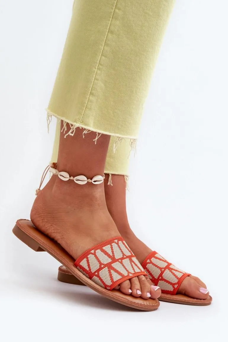 Klapki Damskie Na Płaskim Obcasie Pomarańczowe Traivea