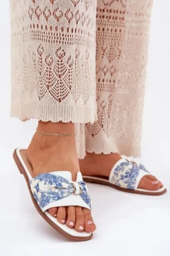 Klapki Damskie Na Płaskim Obcasie Z Kokardą Białe Avenza