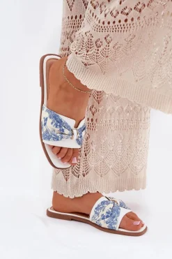 Klapki Damskie Na Płaskim Obcasie Z Kokardą Białe Avenza