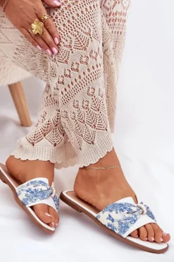 Klapki Damskie Na Płaskim Obcasie Z Kokardą Białe Avenza