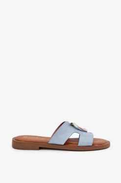 Klapki Damskie Na Płaskim Obcasie Z Ozdobą Vinceza 17381 Niebieskie